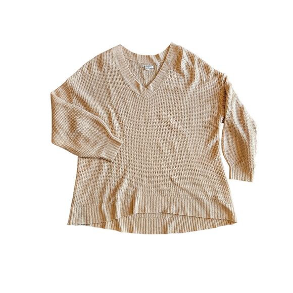 American eagle oversized waffle knit fuzzy sweater tan beige large - Picture 1 of 9